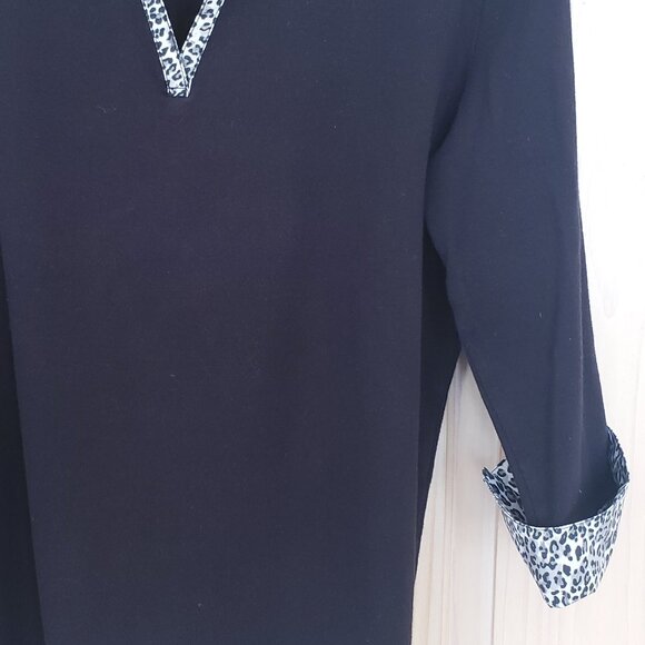 Karen Scott Black Pullover V Neck Knit Shirt with Patterned Collar and Cuffs XL - Picture 4 of 5